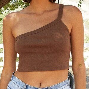 john galt brandy melville brown one shoulder tank top cropped